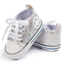Load image into Gallery viewer, Silver Glitter Baby Shoes
