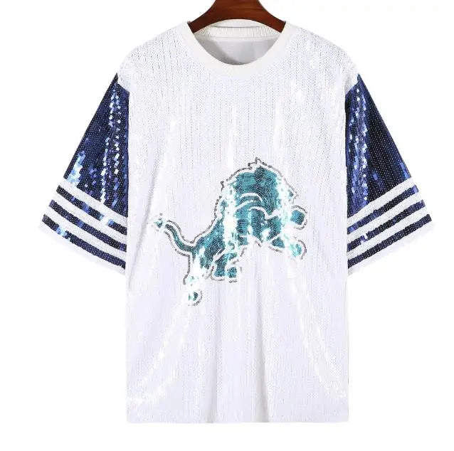 detroit lions sequin dress Detroit Sequin Tunic Bling Dress Long Shirt Custom Name and Number or Text  Glamorous Glitter Game Jersey Personalized Bling Shimmering