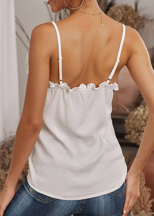Load image into Gallery viewer, White Sleeveless V Neck Ruffle Cami Top