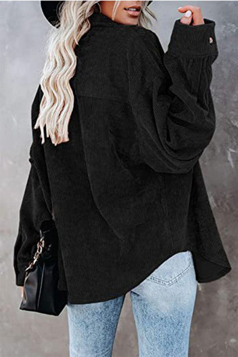 Load image into Gallery viewer, Black Corduroy Long Sleeve Button Up Top