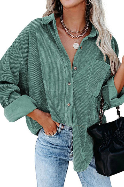 Load image into Gallery viewer, Mint Green Corduroy Button Up Long Sleeve