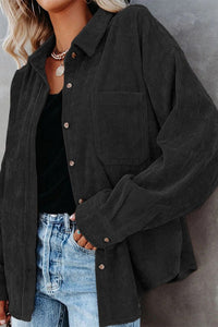 Black Corduroy Long Sleeve Button Up Top