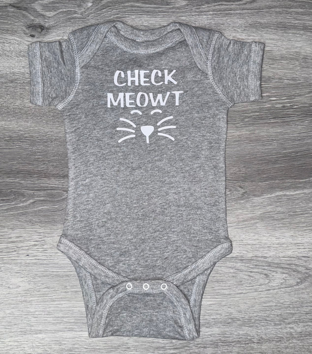 Load image into Gallery viewer, Check Meowt Cat Bodysuit - PREMADE READY TO SHIP 3-6 MONTH FIT
