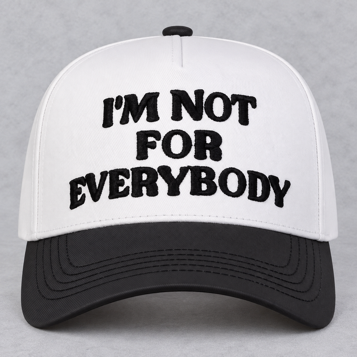 Load image into Gallery viewer, I’m Not for Everybody Trucker Hat | Cream &amp; Black Embroidered Statement Hat