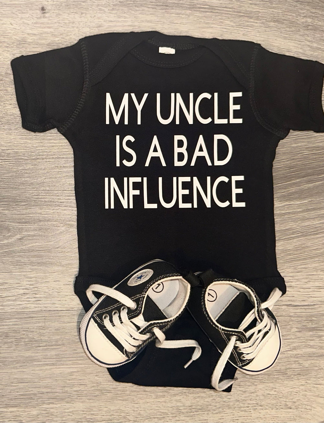 My Uncle Is A Bad Influence Bodysuit - PREMADE READY TO SHIP 18-24 MONTH FIT
