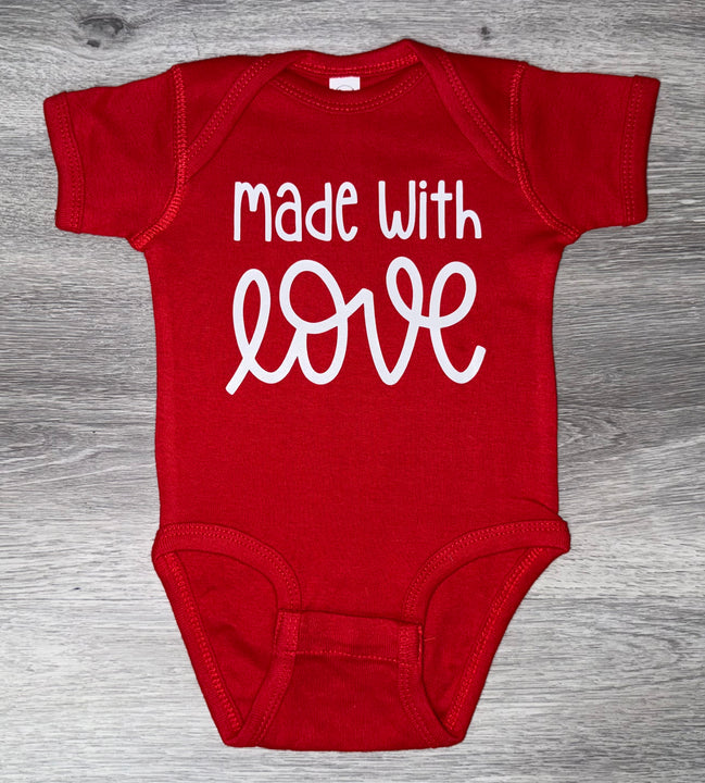 Load image into Gallery viewer, Made With Love Bodysuit - PREMADE READY TO SHIP 3-6 MONTH FIT