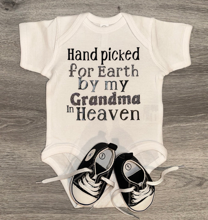 Load image into Gallery viewer, Hand Picked For Earth By My Grandma In Heaven Bodysuit