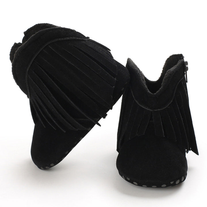 Load image into Gallery viewer, Black Fringe Infant Cowboy Boots | Baby Girls Cowboy Tassel Boots Side Zipper Moccasins Soft Bottom Non-Slip Toddler Shoe