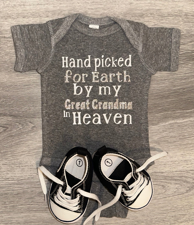 Load image into Gallery viewer, Hand Picked For Earth By My Great Grandma In Heaven Bodysuit
