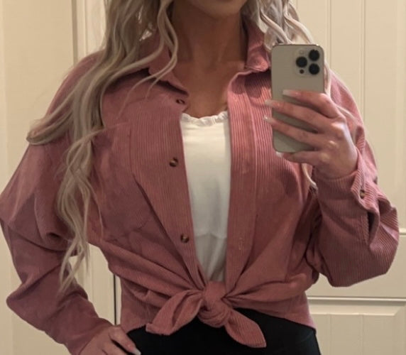 Load image into Gallery viewer, Pink Corduroy Long Sleeve Button Up Top
