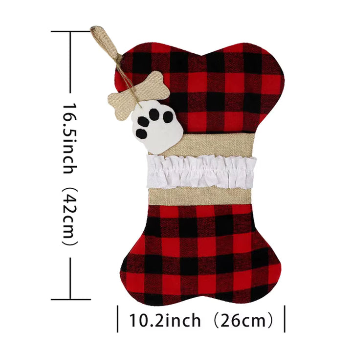Load image into Gallery viewer, Red Buffalo Plaid Dog Bone Christmas Stocking 16.5"