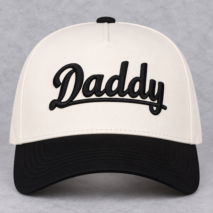 Load image into Gallery viewer, Daddy Embroidered Trucker Hat | Cream &amp; Black Dad Hat |
