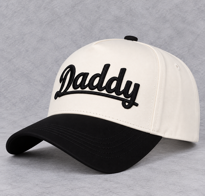Load image into Gallery viewer, Daddy Embroidered Trucker Hat | Cream &amp; Black Dad Hat |