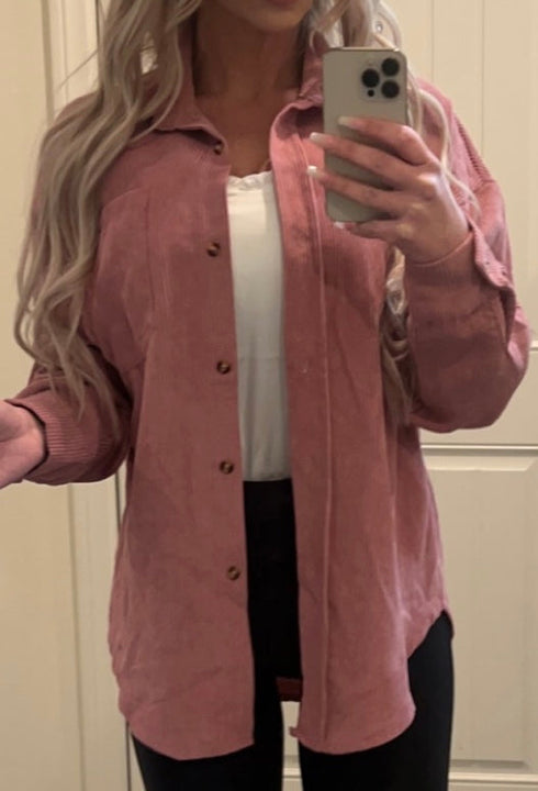 Load image into Gallery viewer, Pink Corduroy Long Sleeve Button Up Top