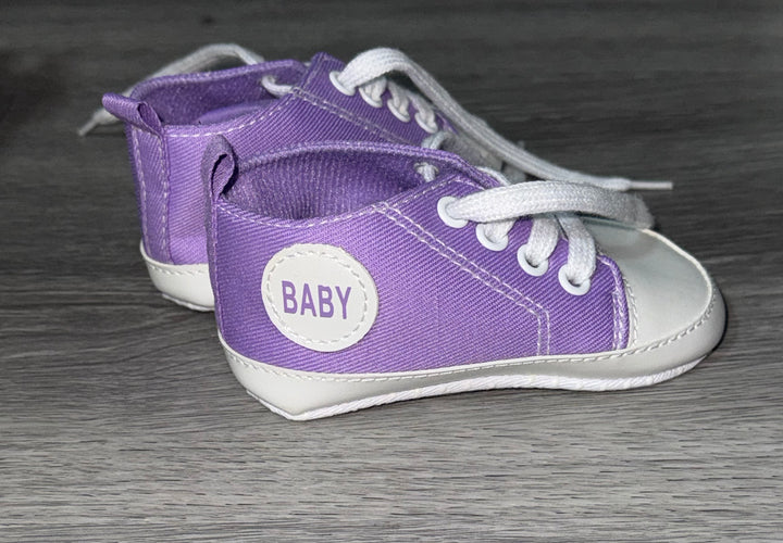 Load image into Gallery viewer, Purple Baby Girls Shoes, Newborn Infant Non-Slip Canvas Denim High Top Sneakers, Toddler First Walkers Shoes