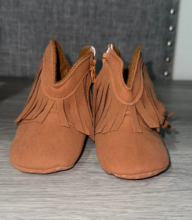 Load image into Gallery viewer, Camel Brown Fringe Infant Cowboy Boots | Baby Girls Cowboy Tassel Boots Side Zipper Moccasins Soft Bottom Non-Slip Toddler Shoe