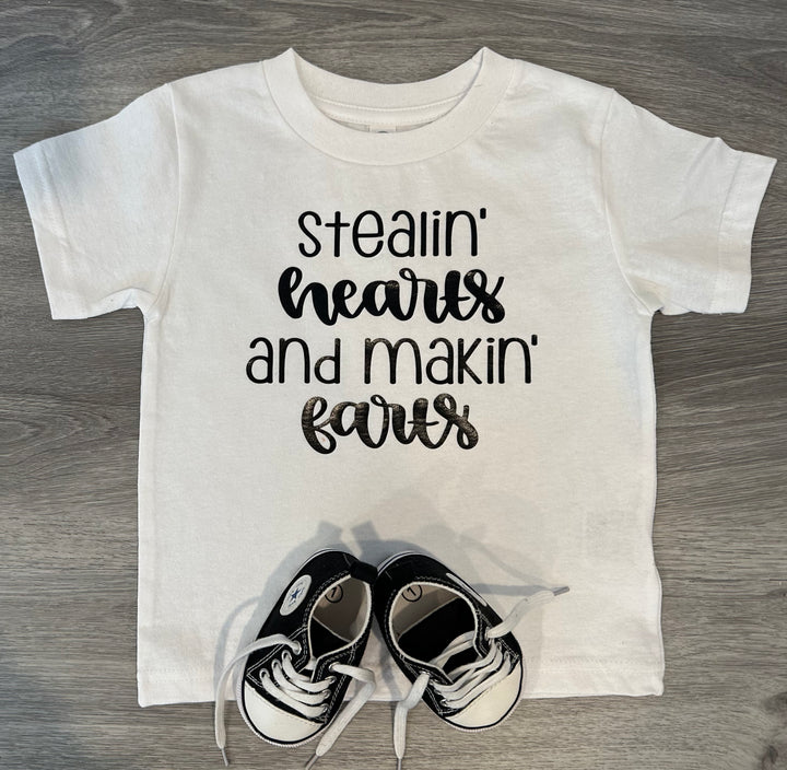 Load image into Gallery viewer, Stealin Hearts And Makin Farts Shirt - PREMADE READY TO SHIP SIZE 3
