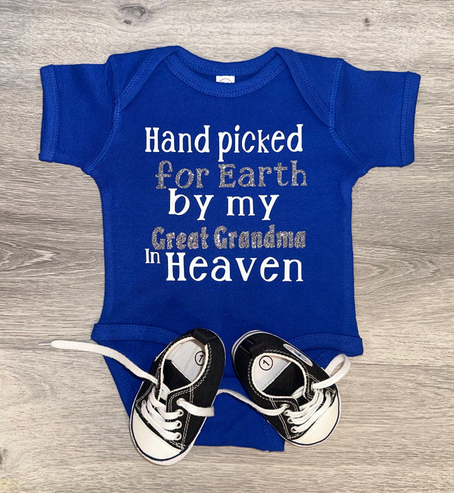 Load image into Gallery viewer, Hand Picked For Earth By My Great Grandma In Heaven Bodysuit