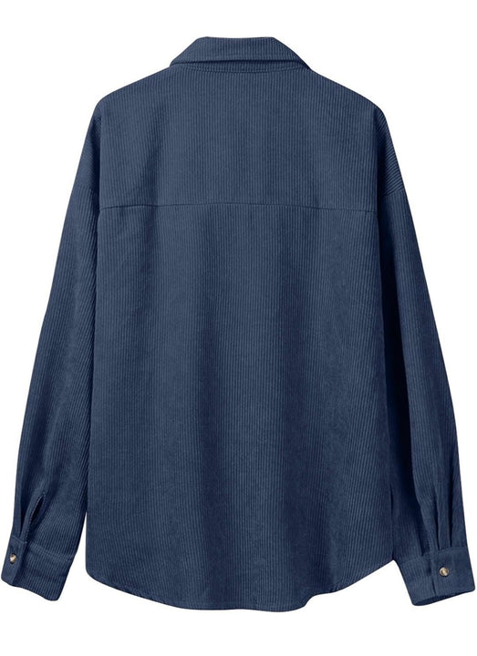 Load image into Gallery viewer, Blue Corduroy Long Sleeve Button Up Top