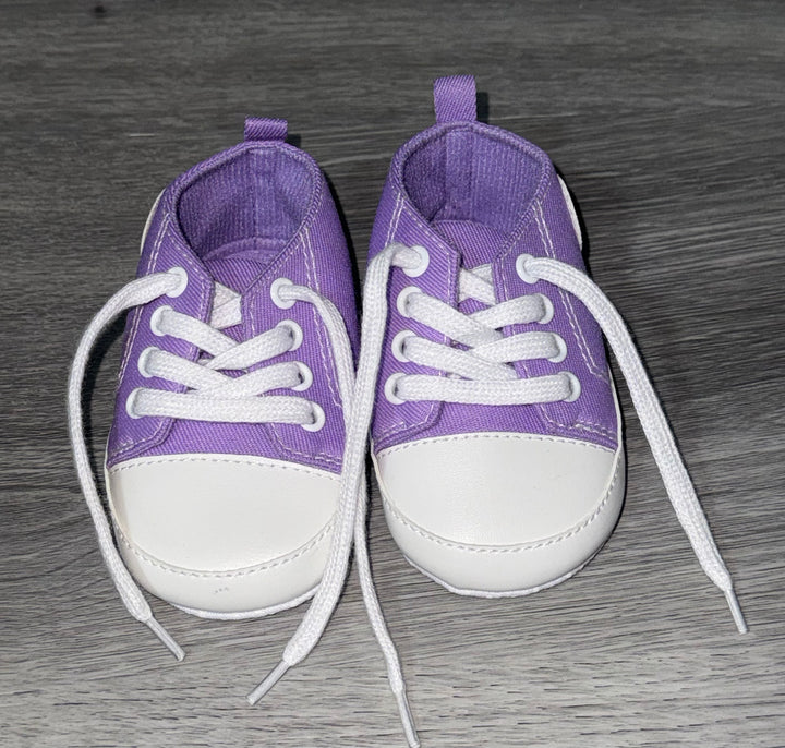 Load image into Gallery viewer, Purple Baby Girls Shoes, Newborn Infant Non-Slip Canvas Denim High Top Sneakers, Toddler First Walkers Shoes