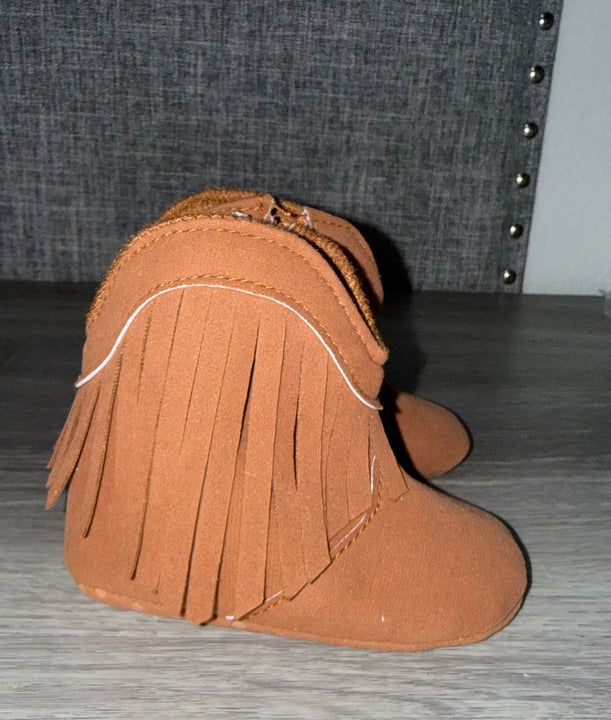 Load image into Gallery viewer, Camel Brown Fringe Infant Cowboy Boots | Baby Girls Cowboy Tassel Boots Side Zipper Moccasins Soft Bottom Non-Slip Toddler Shoe