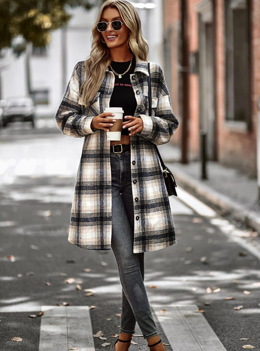 Load image into Gallery viewer, Plaid Button Down Shacket Jacket Long Sleeve Coat With Pockets