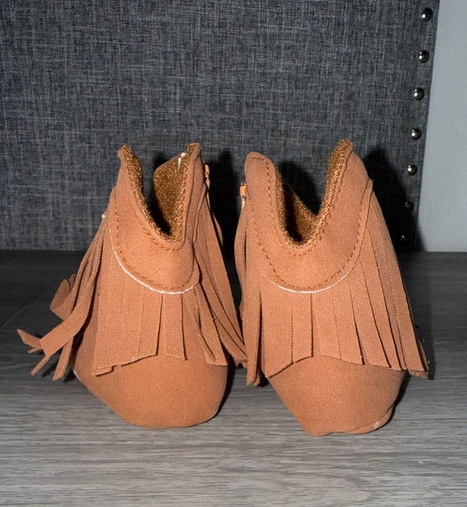 Load image into Gallery viewer, Camel Brown Fringe Infant Cowboy Boots | Baby Girls Cowboy Tassel Boots Side Zipper Moccasins Soft Bottom Non-Slip Toddler Shoe