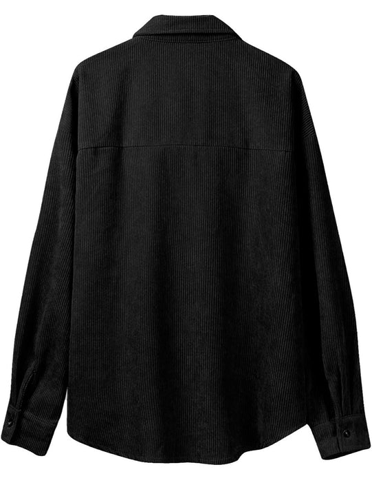 Load image into Gallery viewer, Black Corduroy Long Sleeve Button Up Top
