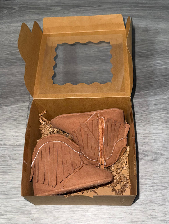Load image into Gallery viewer, Camel Brown Fringe Infant Cowboy Boots | Baby Girls Cowboy Tassel Boots Side Zipper Moccasins Soft Bottom Non-Slip Toddler Shoe