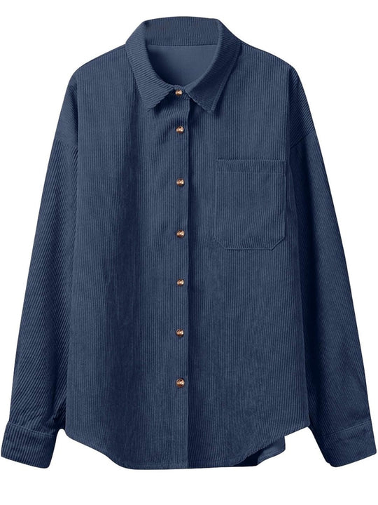 Load image into Gallery viewer, Blue Corduroy Long Sleeve Button Up Top