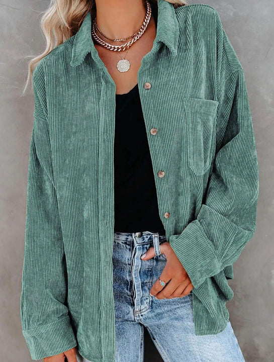 Load image into Gallery viewer, Mint Green Corduroy Button Up Long Sleeve