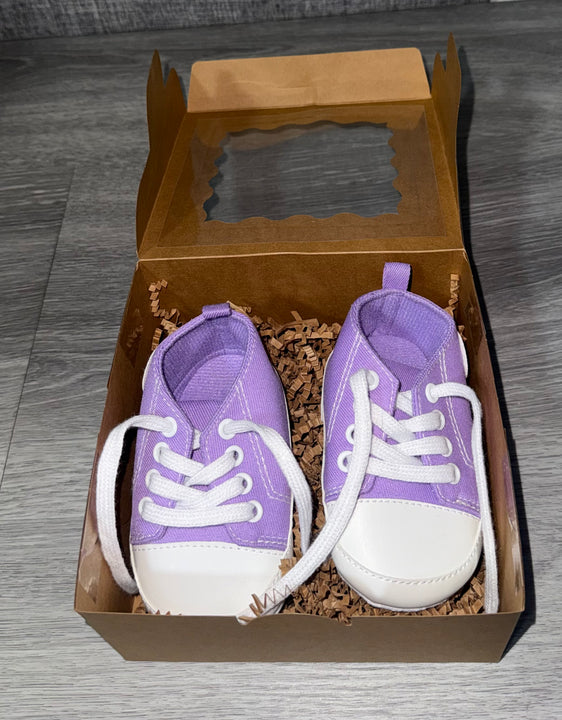 Load image into Gallery viewer, Purple Baby Girls Shoes, Newborn Infant Non-Slip Canvas Denim High Top Sneakers, Toddler First Walkers Shoes