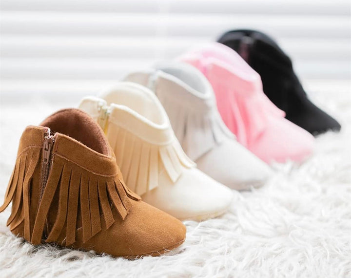 Load image into Gallery viewer, Camel Brown Fringe Infant Cowboy Boots | Baby Girls Cowboy Tassel Boots Side Zipper Moccasins Soft Bottom Non-Slip Toddler Shoe