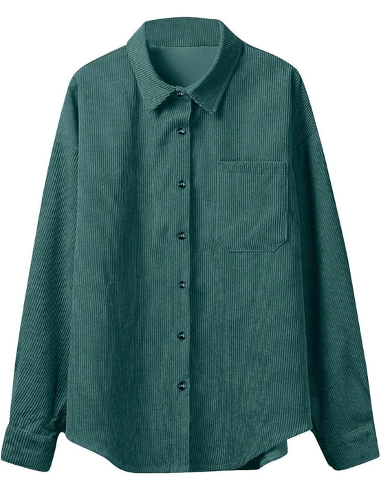 Load image into Gallery viewer, Teal Green Corduroy Long Sleeve Button Up Top