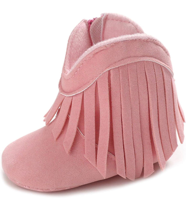 Load image into Gallery viewer, Light Pink Fringe Infant Cowboy Boots | Baby Girls Cowboy Tassel Boots Side Zipper Moccasins Soft Bottom Non-Slip Toddler Shoe