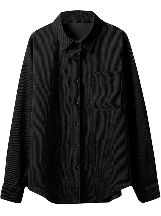 Load image into Gallery viewer, Black Corduroy Long Sleeve Button Up Top