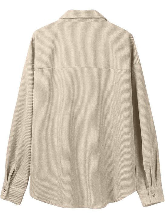 Load image into Gallery viewer, Beige Corduroy Long Sleeve Button Up Top