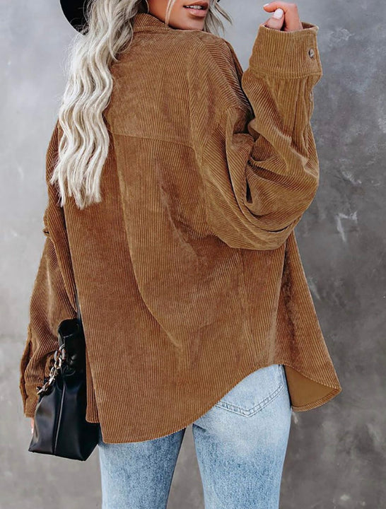 Load image into Gallery viewer, Camel Brown Corduroy Long Sleeve Button Up Top