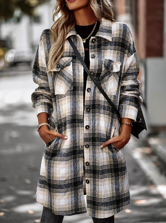 Load image into Gallery viewer, Plaid Button Down Shacket Jacket Long Sleeve Coat With Pockets