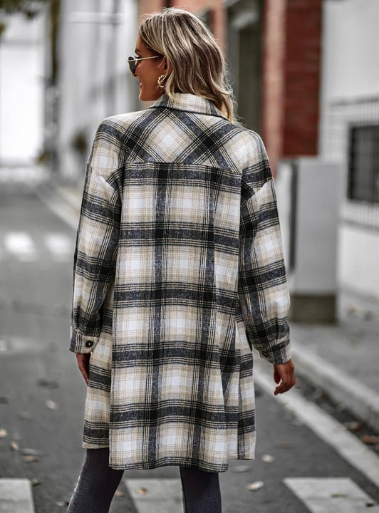 Load image into Gallery viewer, Plaid Button Down Shacket Jacket Long Sleeve Coat With Pockets