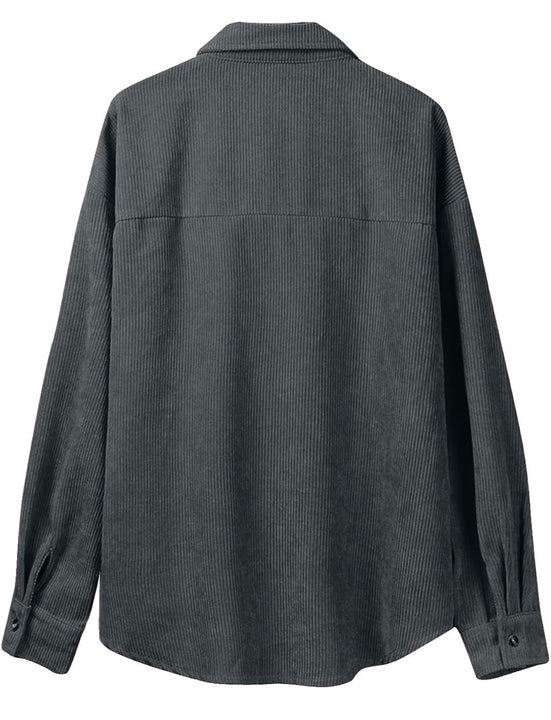 Load image into Gallery viewer, Dark Gray Corduroy Long Sleeve Button Up Top