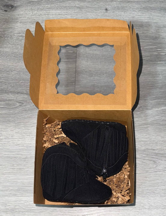 Load image into Gallery viewer, Black Fringe Infant Cowboy Boots | Baby Girls Cowboy Tassel Boots Side Zipper Moccasins Soft Bottom Non-Slip Toddler Shoe
