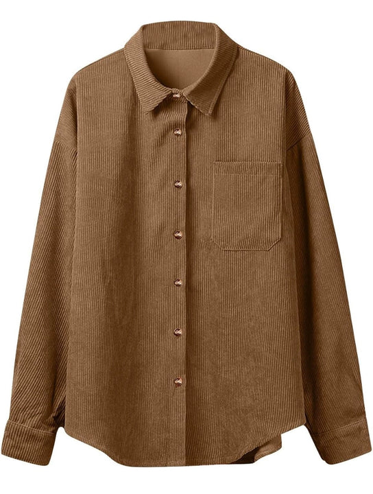 Load image into Gallery viewer, Camel Brown Corduroy Long Sleeve Button Up Top