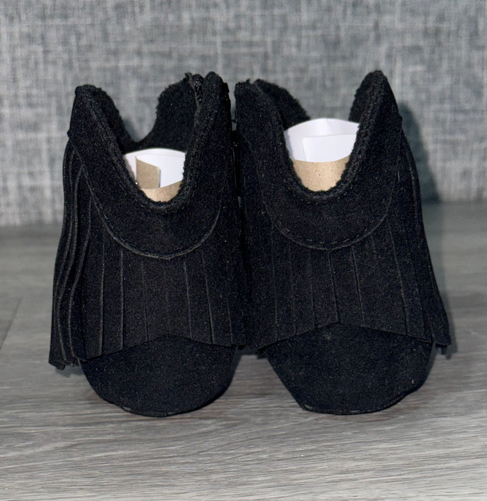 Load image into Gallery viewer, Black Fringe Infant Cowboy Boots | Baby Girls Cowboy Tassel Boots Side Zipper Moccasins Soft Bottom Non-Slip Toddler Shoe