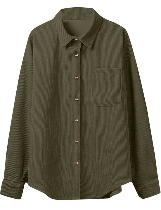 Load image into Gallery viewer, Army Green Corduroy Long Sleeve Button Up Top
