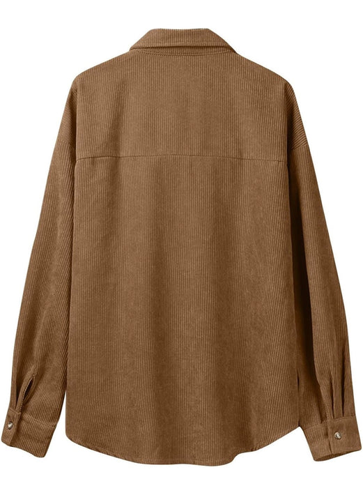 Load image into Gallery viewer, Camel Brown Corduroy Long Sleeve Button Up Top