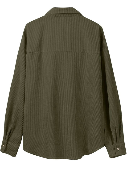 Load image into Gallery viewer, Army Green Corduroy Long Sleeve Button Up Top