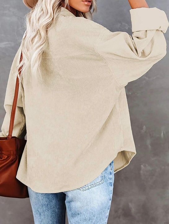 Load image into Gallery viewer, Beige Corduroy Long Sleeve Button Up Top