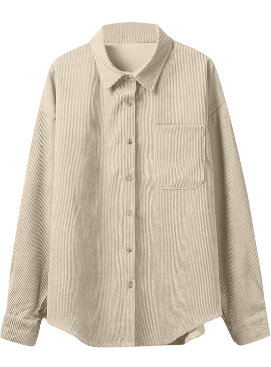 Load image into Gallery viewer, Beige Corduroy Long Sleeve Button Up Top