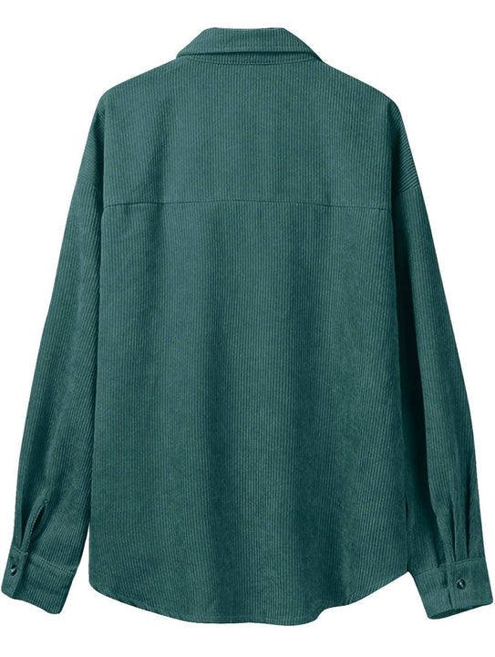 Load image into Gallery viewer, Teal Green Corduroy Long Sleeve Button Up Top